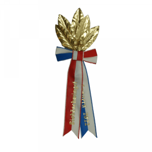 Zweig, 5 Blatt, in Lorbeer, ganz gold, 2 Beeren