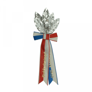 Zweig, 5 Blatt, in Lorbeer, ganz silber, 2 Beeren