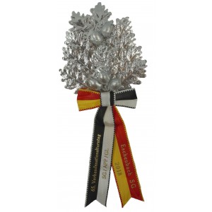 Zweig, 10 Blatt, in Eiche, ganz silber, 5 Eicheln