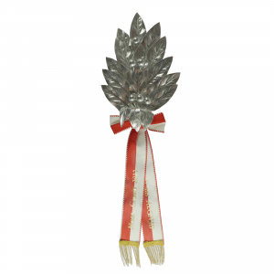 Zweig ganz silber, 16 Blatt, in Lorbeer, 6 Beeren